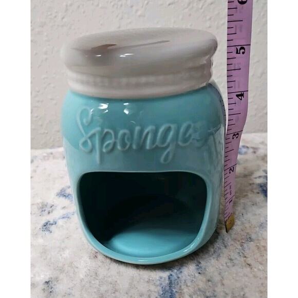 Ceramic Mason Jar Sponge Kitchen Holder Teal Blue World NEW - Picture 4 of 5